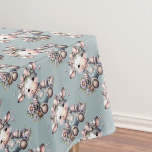 かわいいパステルベビーカウインオーバーオール花 テーブルクロス (インサイチュ)