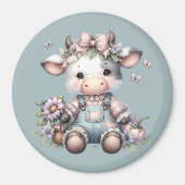 かわいいパステルベビーカウインオーバーオール花 マグネット (正面)