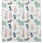 かわいいパステルベビー動物のパターン シャワーカーテン (正面)