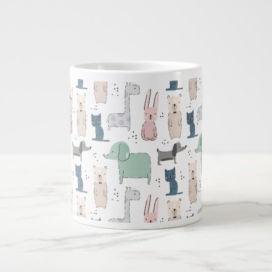 かわいいパステルベビー動物のパターン ジャンボコーヒーマグカップ (正面)