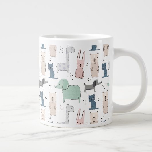 かわいいパステルベビー動物のパターン ジャンボコーヒーマグカップ (右)