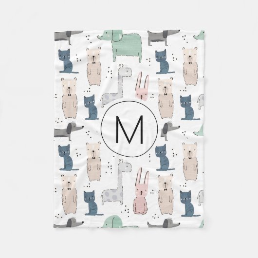 かわいいパステルベビー動物のパターン フリースブランケット (正面)