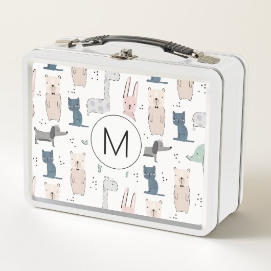 かわいいパステルベビー動物のパターン メタルランチボックス (正面)