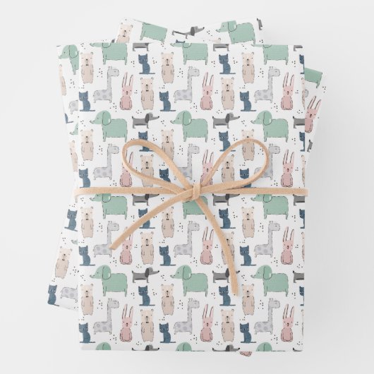 かわいいパステルベビー動物のパターン ラッピングペーパーシート (インサイチュ)