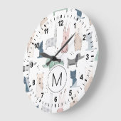 かわいいパステルベビー動物のパターン ラージ壁時計 (傾斜)