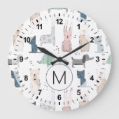 かわいいパステルベビー動物のパターン ラージ壁時計 (正面)