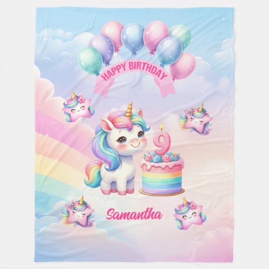 かわいいパステルユニコーンブランケット9th誕生日ガール フリースブランケット (正面)