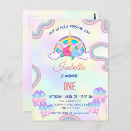 かわいいパステルユニコーン虹の誕生日パーティー ポストカード