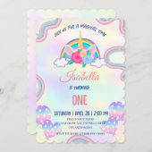 かわいいパステルユニコーン虹の誕生日パーティー 招待状 (正面/裏面)