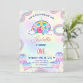 かわいいパステルユニコーン虹の誕生日パーティー 招待状 (スタンド正面)