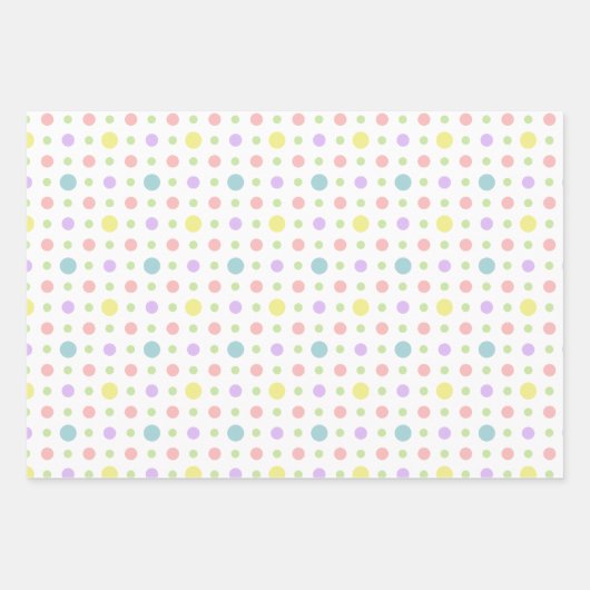 かわいいパステルラブスマイル水玉模様ストライプキッズギフト ラッピングペーパーシート (正面3)