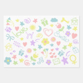 かわいいパステルラブスマイル水玉模様ストライプキッズギフト ラッピングペーパーシート (正面)