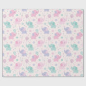 かわいいパステルリトルエレファントピンク薄紫ミント ラッピングペーパー (フラット)