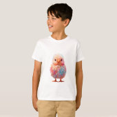 かわいいパステルレインボーもふもふひよこ子供服 Tシャツ (正面フル)