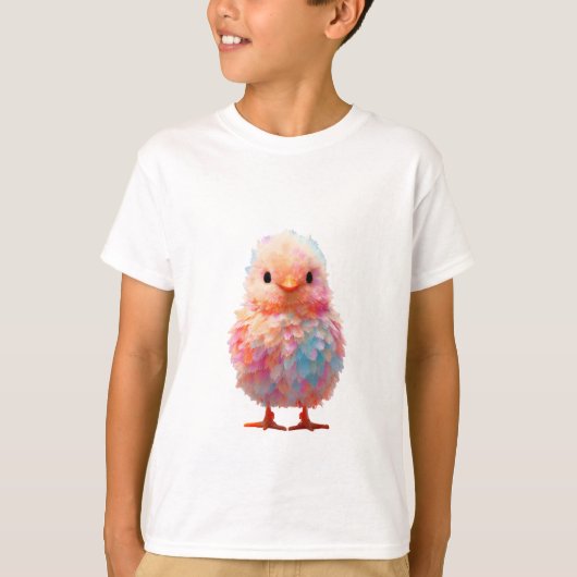 かわいいパステルレインボーもふもふひよこ子供服 Tシャツ (正面)