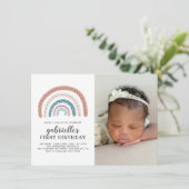 かわいいパステルレインボーガールの最初の誕生日写真 招待状 (スタンド正面)