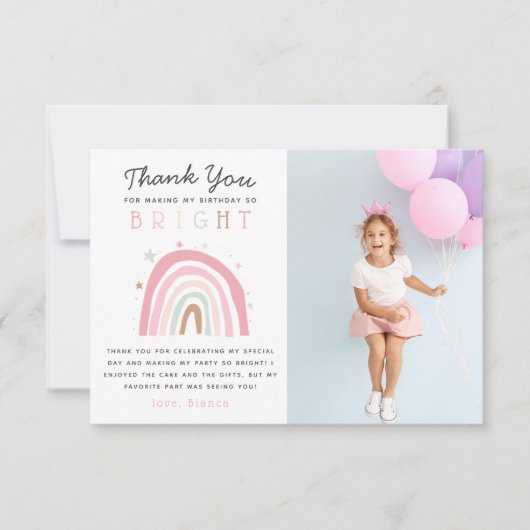 かわいいパステルレインボーガールズバースデーパーティー写真 サンキューカード (正面)