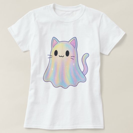 かわいいパステルレインボーキャット幽霊 | 美的不気味 Tシャツ (デザイン正面)