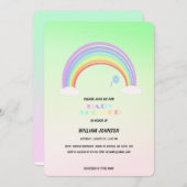 かわいいパステルレインボーグラディエントフラワーベビーシャワーギ 招待状 (正面/裏面)