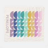 かわいいパステルレインボージオメトリックシェイプパーソナライズされた フリースブランケット (正面(横))