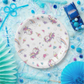 かわいいパステルレインボーユニコーンパターンバースデーパーティー ペーパープレート (パーティー)