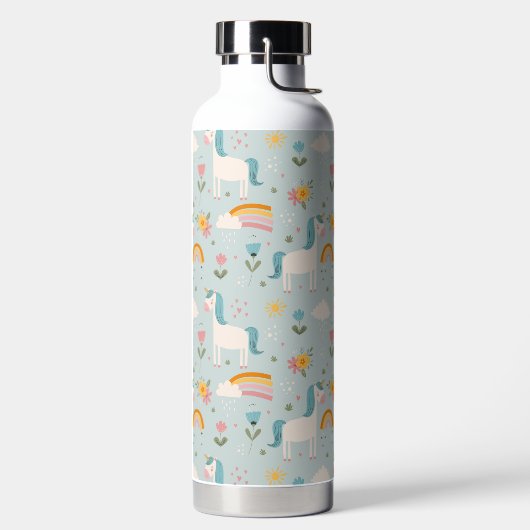 かわいいパステルレインボーユニコーンパターン ウォーターボトル (左面)