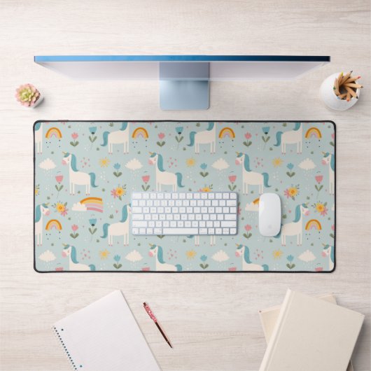 かわいいパステルレインボーユニコーンパターン デスクマット (オフィス1)