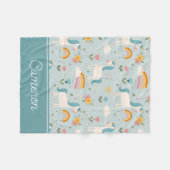 かわいいパステルレインボーユニコーンパターン フリースブランケット (正面(横))