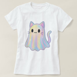 かわいいパステルレインボー猫の幽霊 | スプーキーな雰囲気 Tシャツ