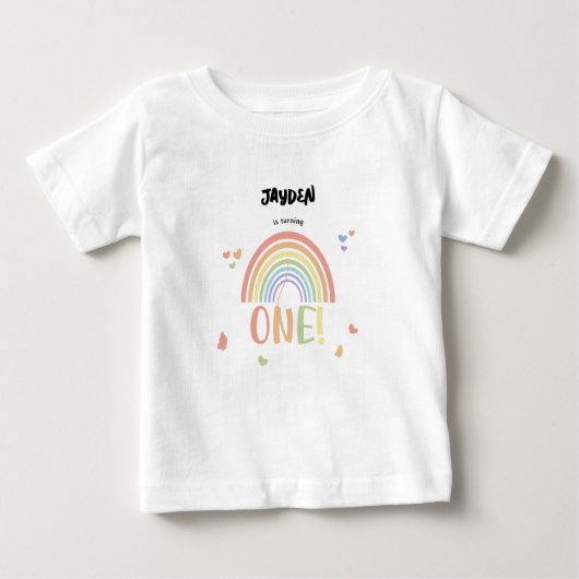 かわいいパステルレインボー1歳の誕生日 ベビーTシャツ (正面)