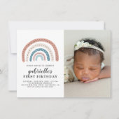 かわいいパステルレインボー 女の子の初めての誕生日写真 招待状 (正面)