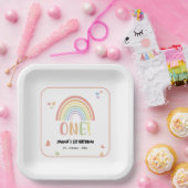 かわいいパステルレインボー 1歳の誕生日 ペーパープレート (パーティー)
