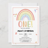 かわいいパステルレインボー 1歳の誕生日 招待状 (正面)
