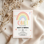かわいいパステルレインボー 1歳の誕生日 招待状