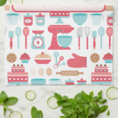 かわいいパステルレトロなキッチン器具のパターン キッチンタオル (折り畳み)