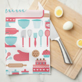 かわいいパステルレトロなキッチン器具のパターン キッチンタオル (四つ折り)