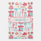 かわいいパステルレトロなキッチン器具のパターン キッチンタオル (縦)