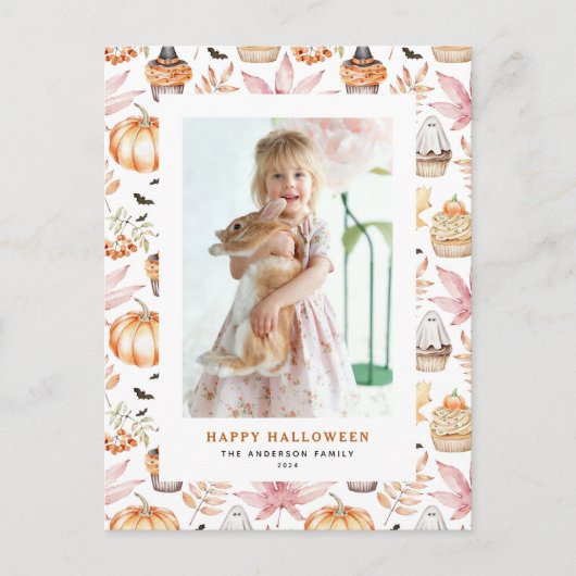 かわいいパステル不気味カップケーキハッピーハローウィン写真 シーズンポストカード (正面)