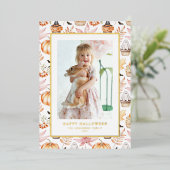 かわいいパステル不気味カップケーキハッピーハローウィン写真 箔シーズンカード (立ち正面)