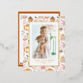 かわいいパステル不気味カップケーキハッピーハローウィン写真 箔シーズンポストカード (正面/裏面)