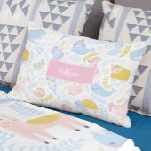 かわいいパステル動物園の動物の女のモノグラムの子ピンク アクセントクッション