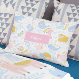 かわいいパステル動物園の動物の女のモノグラムの子ピンク アクセントクッション