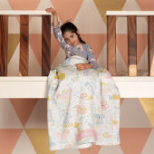 かわいいパステル動物園の動物の女のモノグラムの子ピンク フリースブランケット