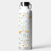 かわいいパステル周辺地図パターン ウォーターボトル (正面)