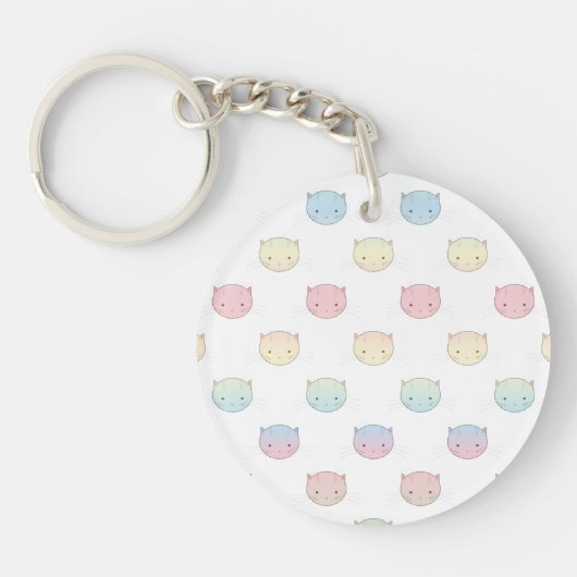 かわいいパステル子猫顔柄 キーホルダー (正面)