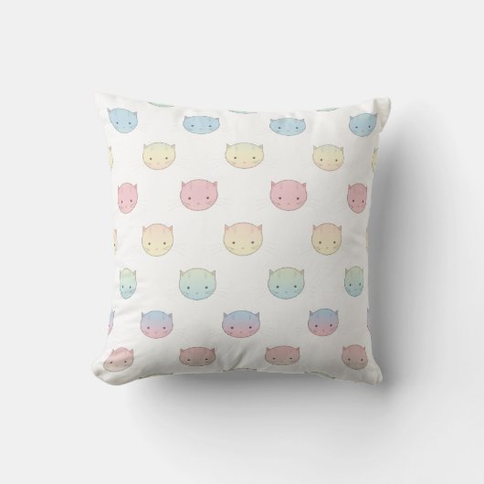 かわいいパステル子猫顔柄 クッション (正面)