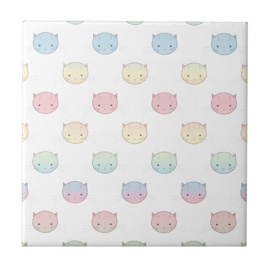 かわいいパステル子猫顔柄 タイル (正面)