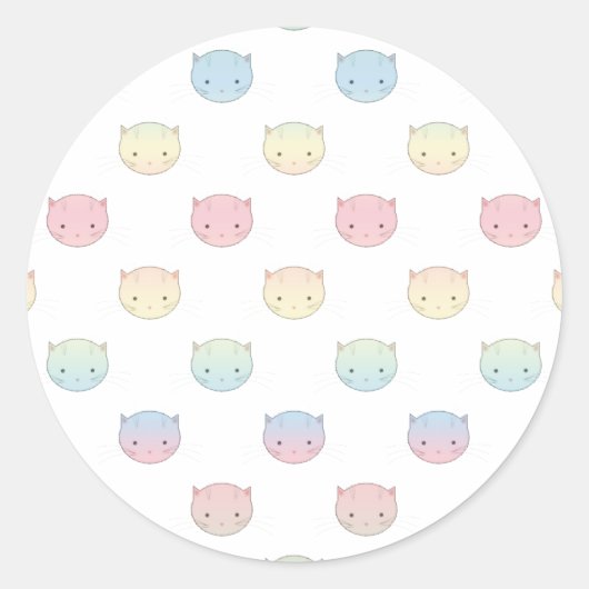 かわいいパステル子猫顔柄 ラウンドシール (正面)
