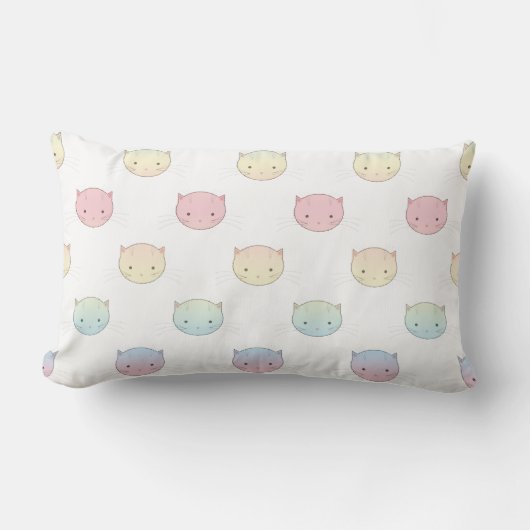 かわいいパステル子猫顔柄 ランバークッション (正面)