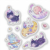 かわいいパステル宇宙銀河猫天体惑星 シール (正面)
